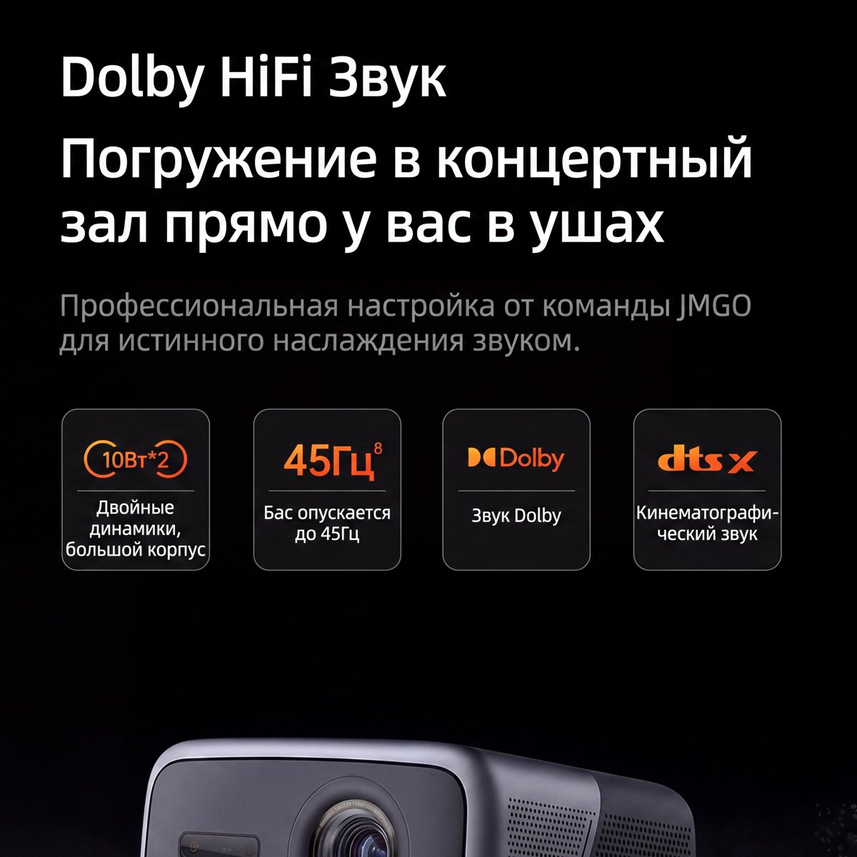 JMGO N1S Pro 4K — акустика Dynaudio 20 Вт